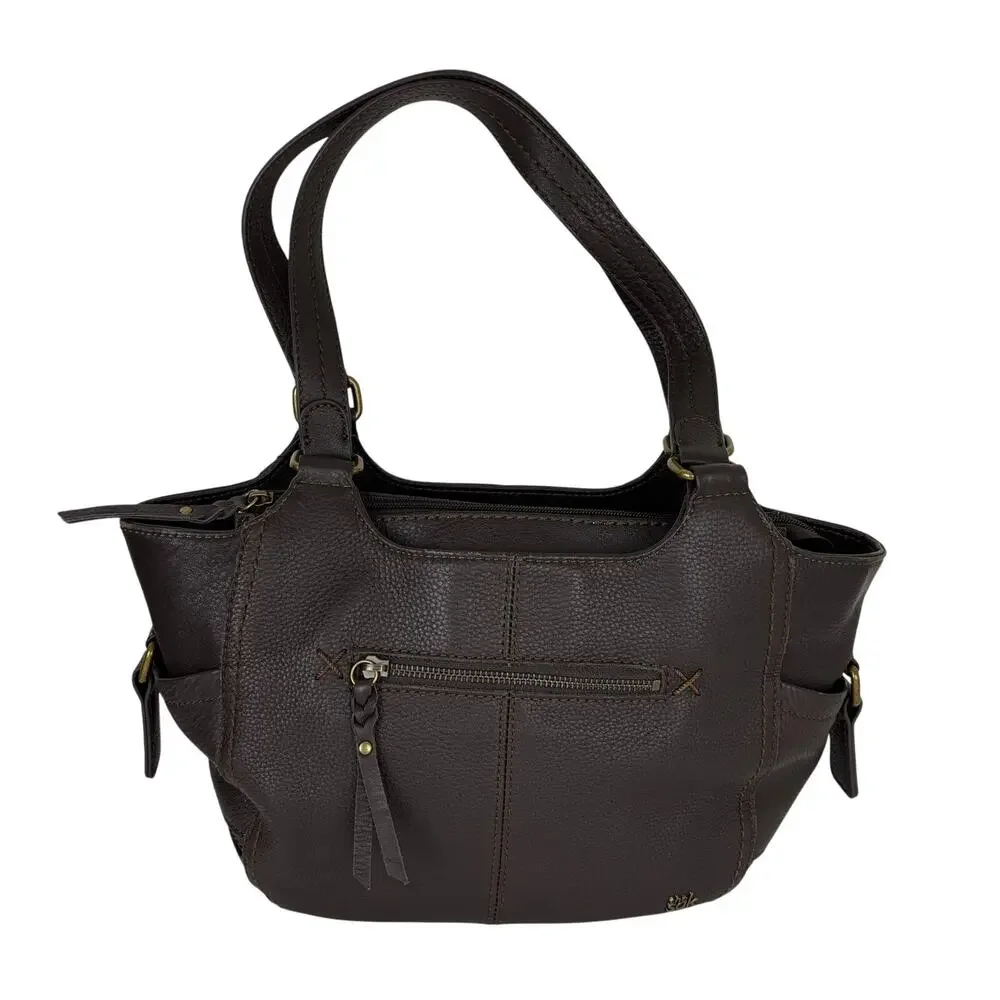The Sak Chocolate Brown Leather Satchel Shoulder Bag East West Y2K style